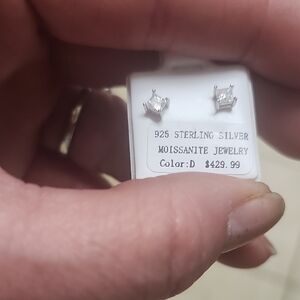 925 Sterling Silver Moissanite Square Stud Earrings - White..screw On Backs